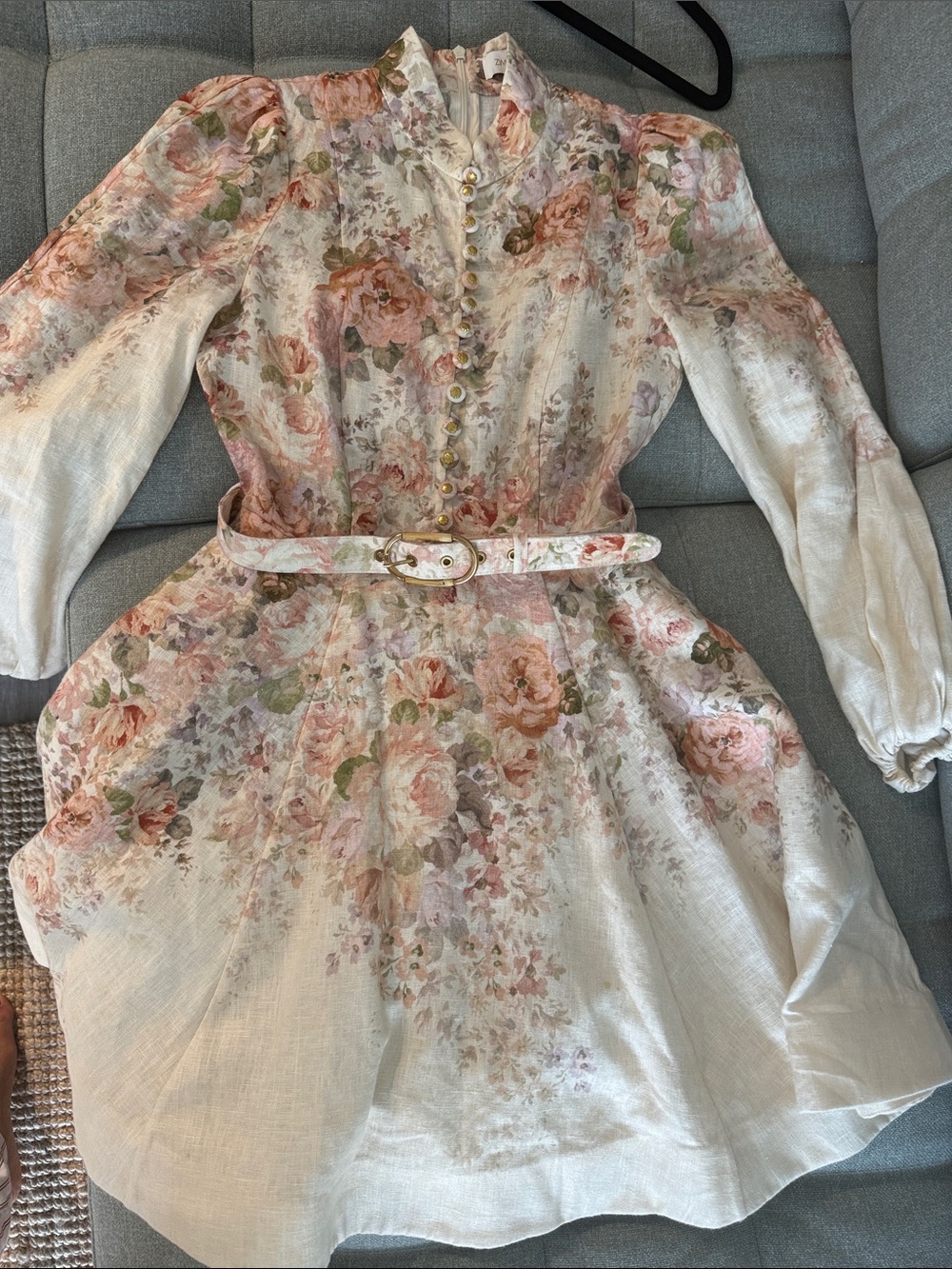 Zimmermann Cream Floral Mini Dress with Pink & Green Accents - Picture 10 of 10